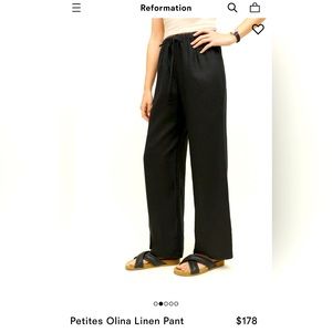 NWOT: Reformation Petite Olina Linen Pants in black